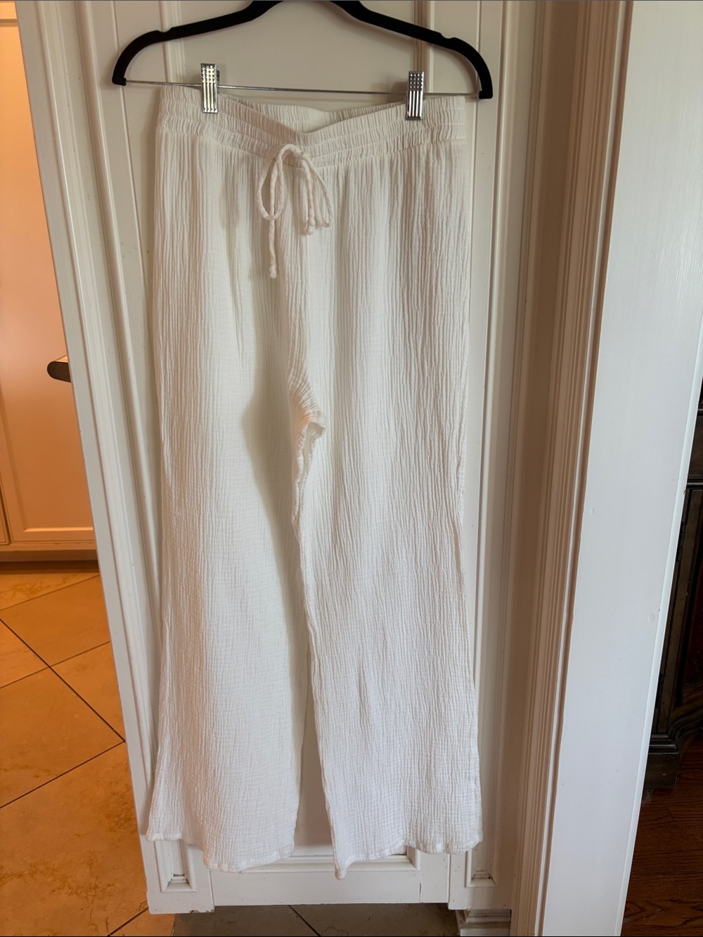 Altar'd State Cream Textured Wide-Leg Drawstring Pants